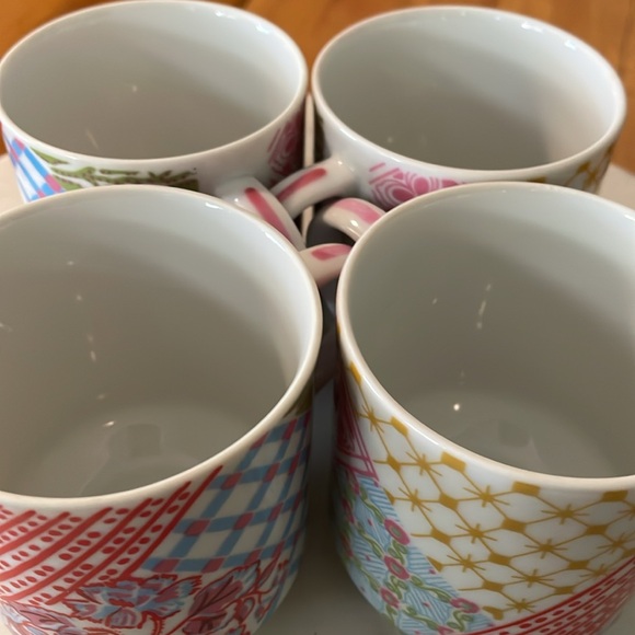 Vintage Set-of-4 Patchwork Quilt Design 8-ounce stackable porcelain mugs, Japan - Picture 12 of 14